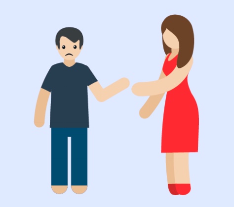 A woman reaching her arm out to a man.